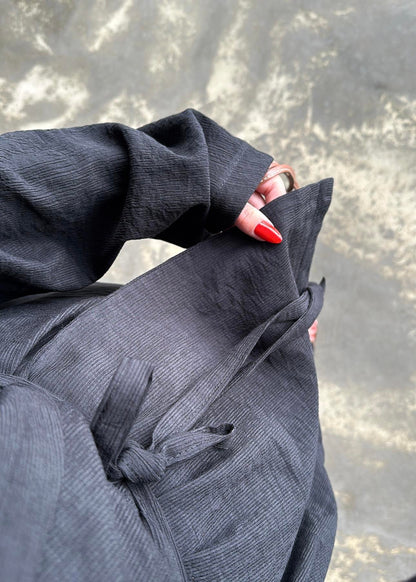 Şal Yaka Krinkıl Kimono Takım SİYAH