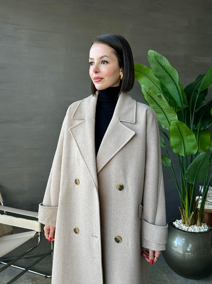 Kelebek Yakalı Kaşe Kaban VİZON