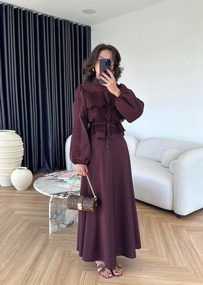 Güpürlü Çan Etekli Takım Bordo