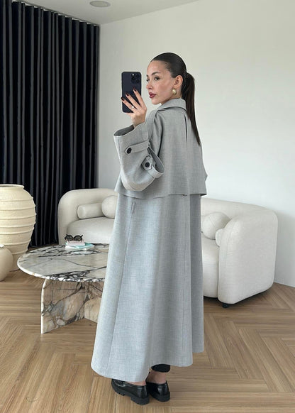 Omuzu Uzun Apoletli Trençkot AÇIK GRİ