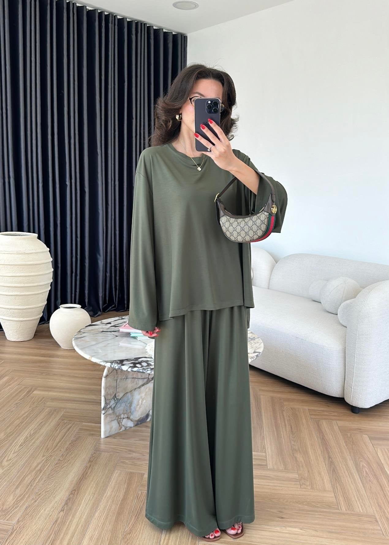 Modal Geniş Paçalı Takım HAKİ