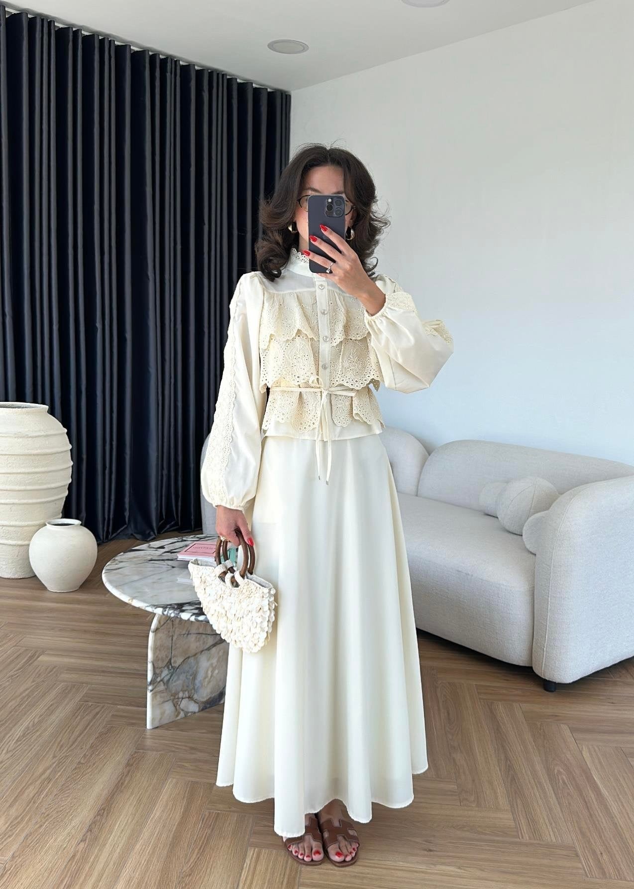 Güpürlü Çan Etekli Takım SARI