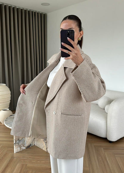 Balıksırtı Ara Boy Kaban BEJ