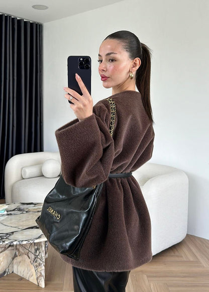 Gold Düğmeli Alpaka Kaban KAHVERENGİ