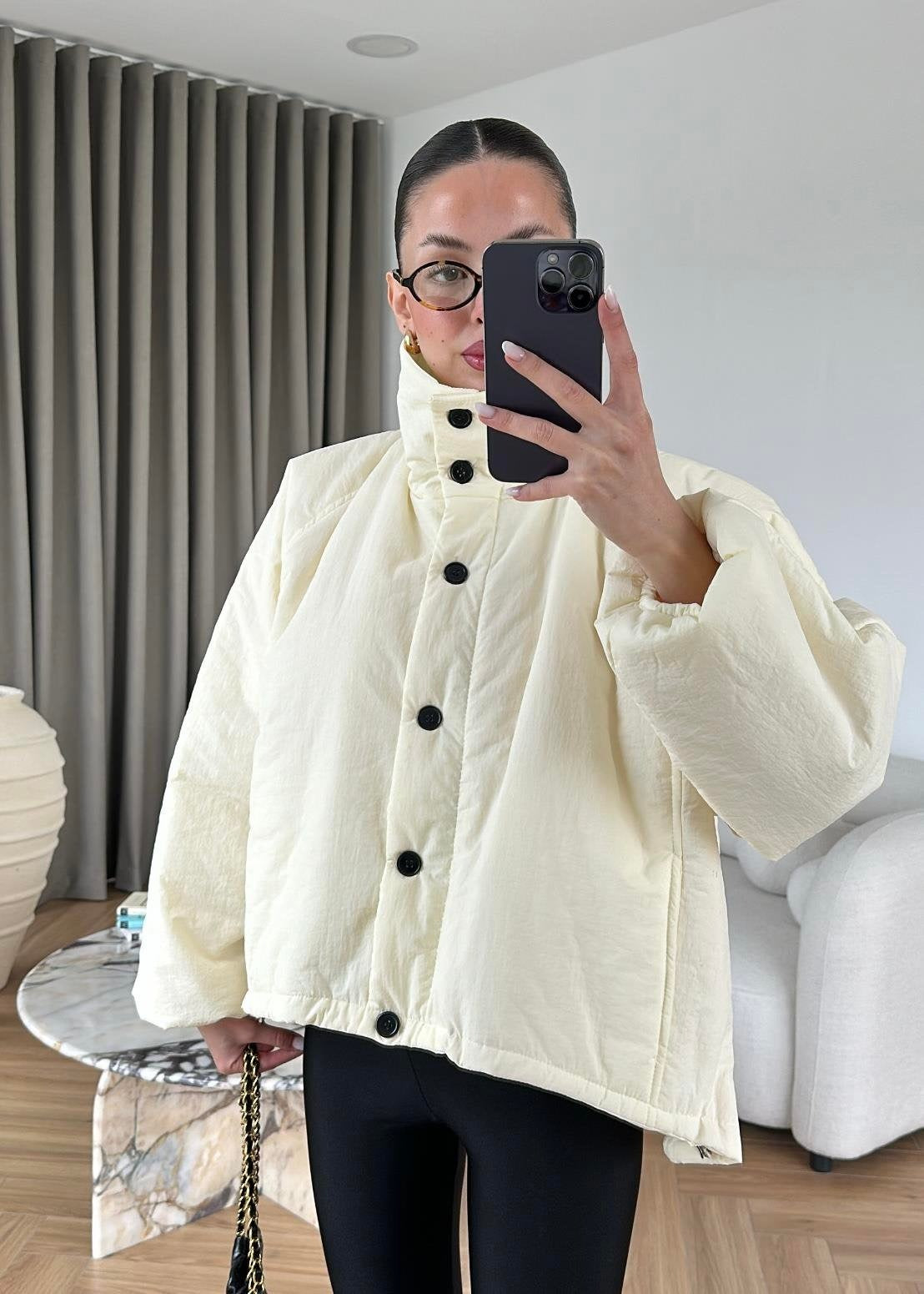 Dik Yakalı Arkası Uzun Mont EKRU