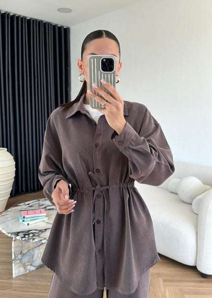 Bağcıklı Tensel Modal Takım Kahve