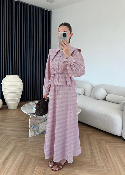 Taşlı Poplin Etekli Takım BORDO