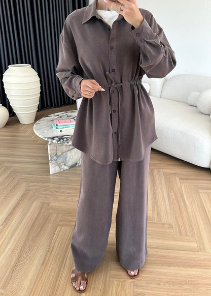 Bağcıklı Tensel Modal Takım Kahve