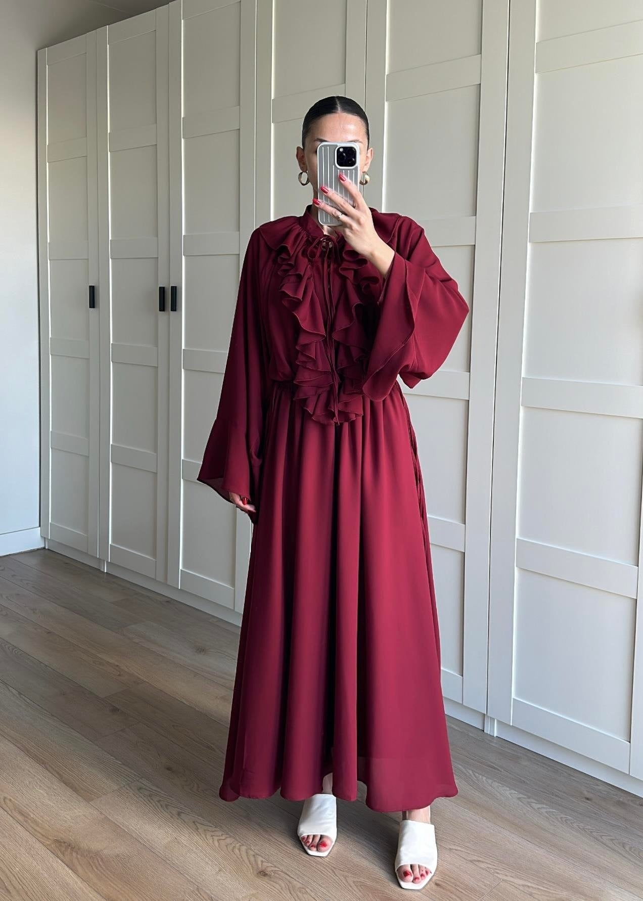 Charlie Fırfırlı Elbise BORDO