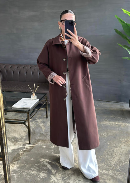 Astarı Kazayağı Desen Trençkot ACI KAHVE