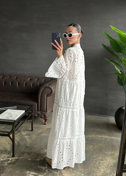 İspanyol Kol Fisto Detay Elbise BEYAZ