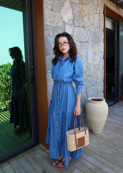 Denim Kat Katlı Elbise MAVİ