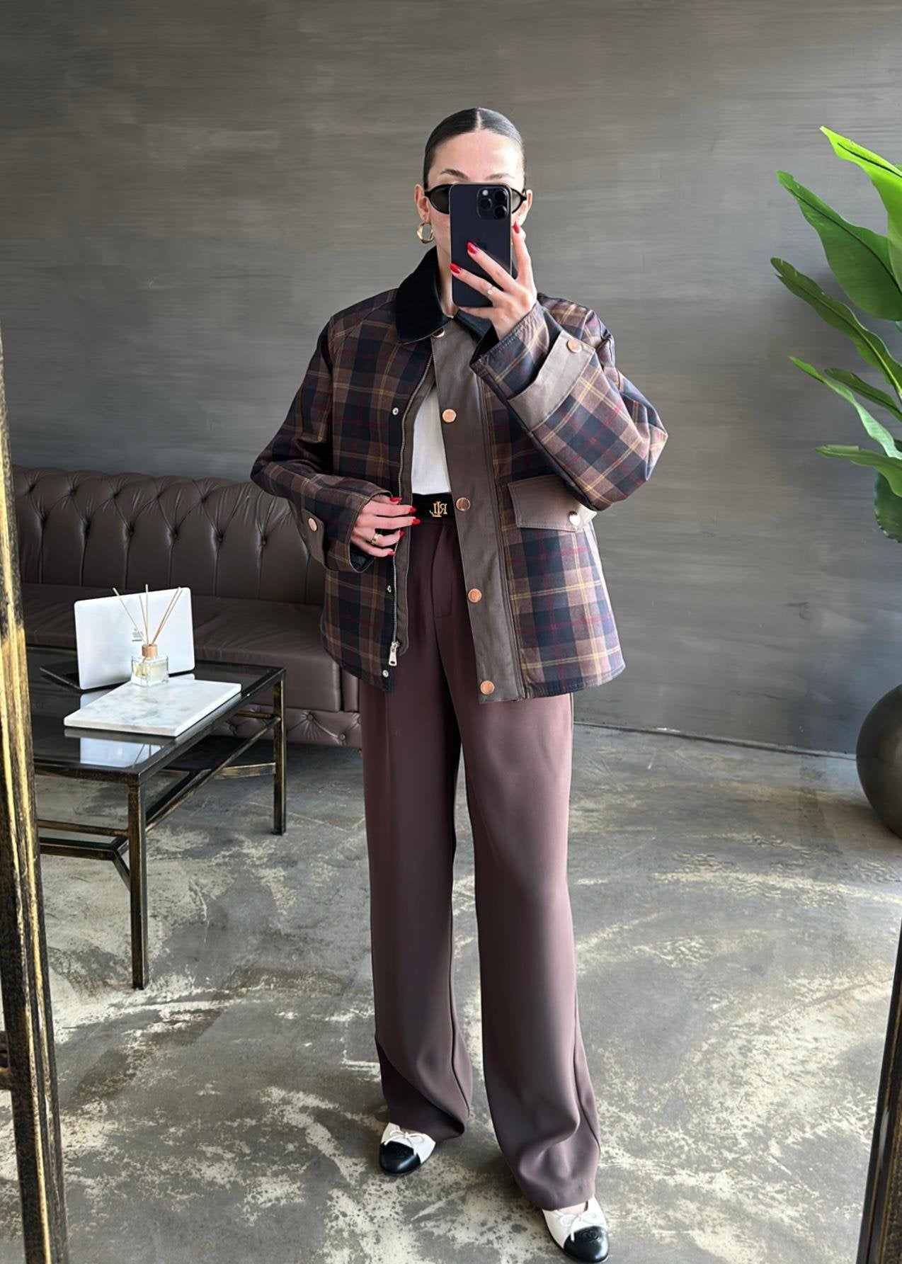 Ekoseli Çıtçıtlı Mont RENKLİ