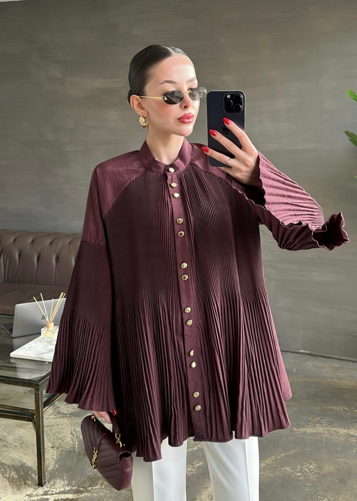 Dik Piliseli Bağlamalı Gömlek BORDO