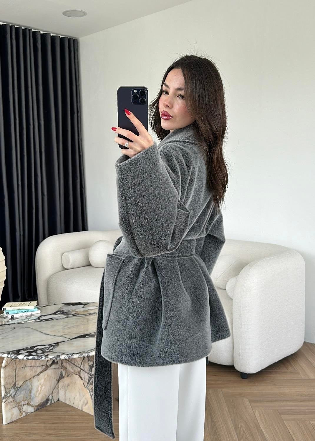 Yakalı Cepli Alpaka Ceket ANTRASİT