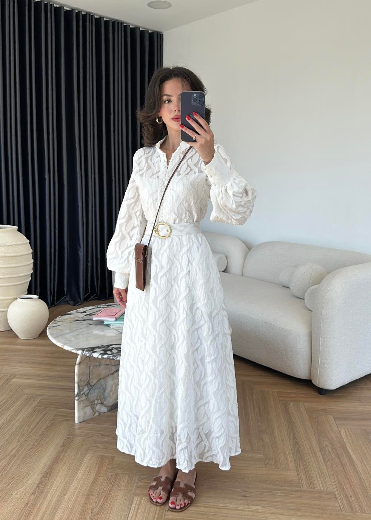 Kemerli Marka Muadil Elbise BEYAZ