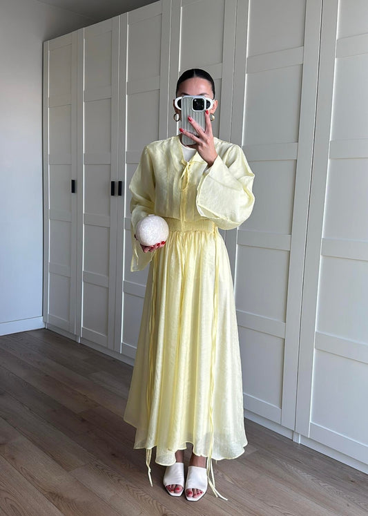 Yaka Detaylı Şifon Takım SARI