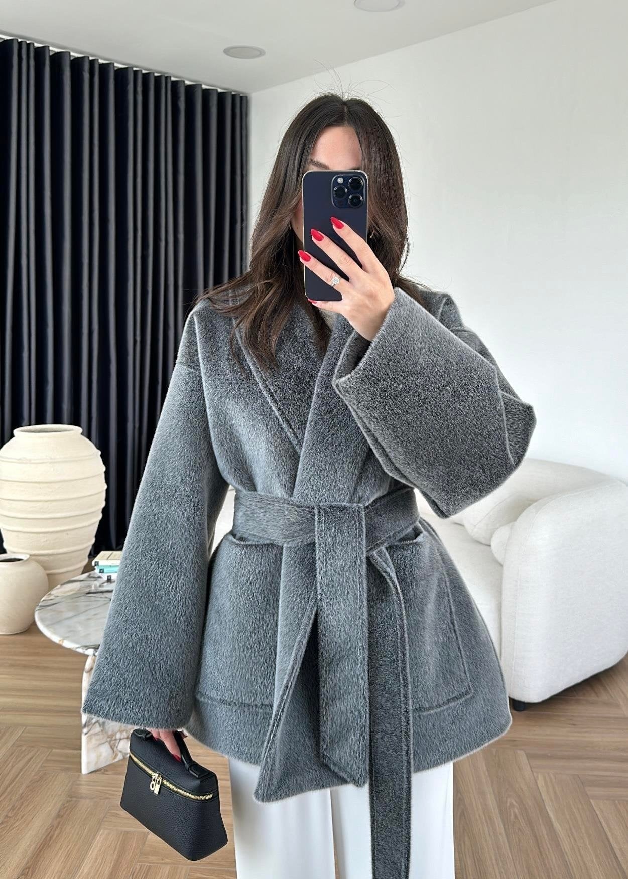 Yakalı Cepli Alpaka Ceket ANTRASİT