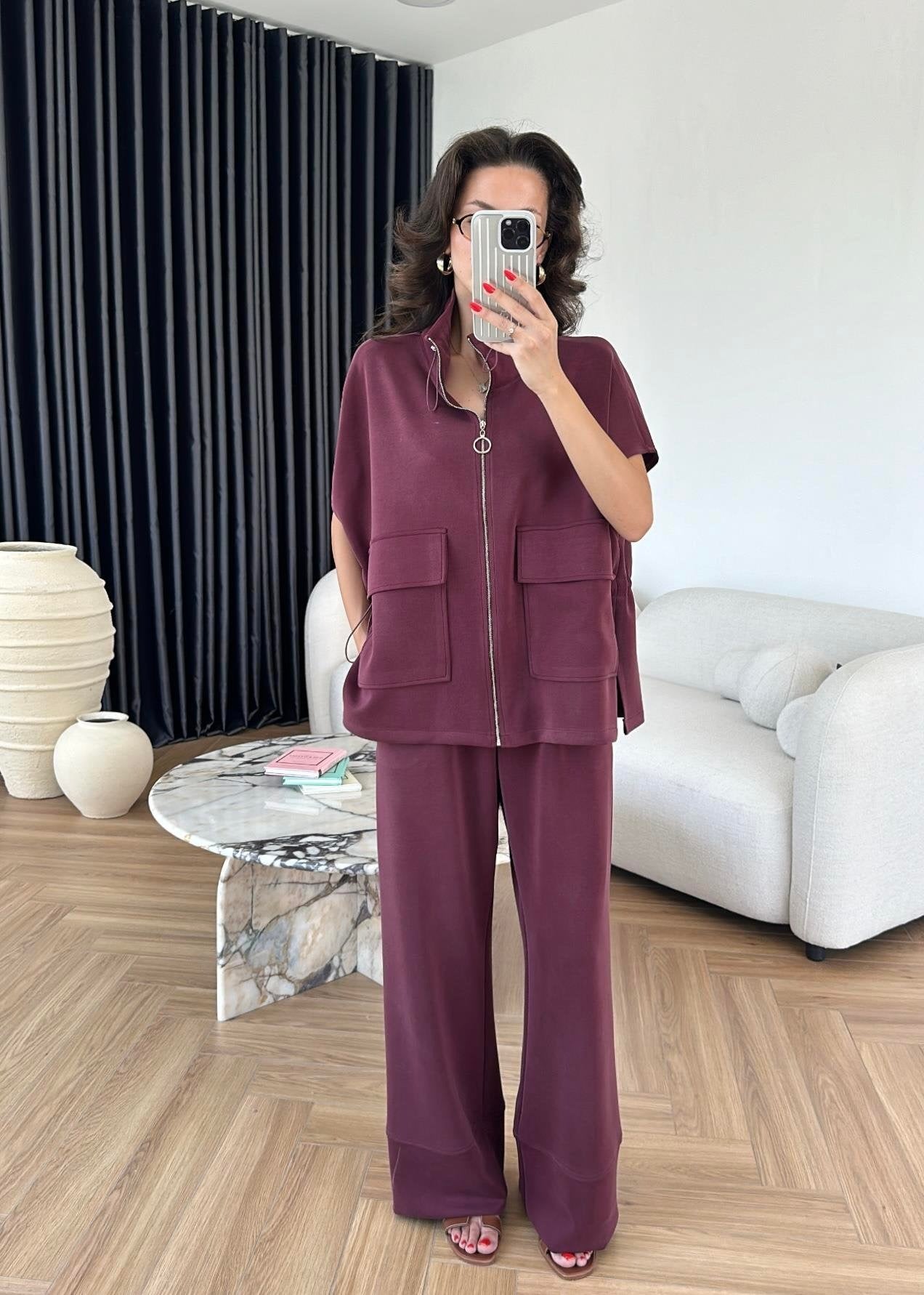 Yelekli Fermuarlı Modal Takım MÜRDÜM