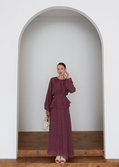 Beli Volanlı Elbise MÜRDÜM