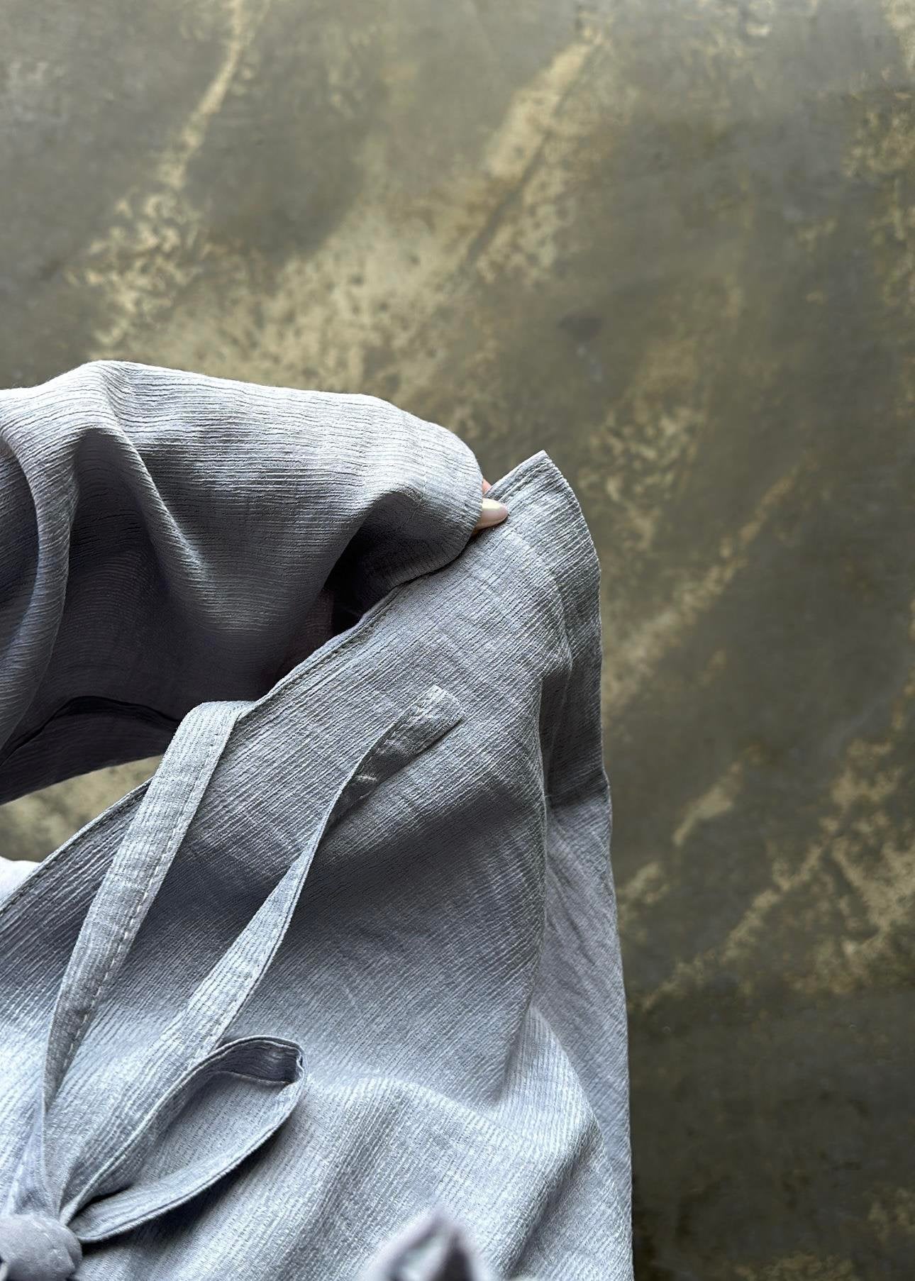 Şal Yaka Krinkıl Kimono Takım GRİ