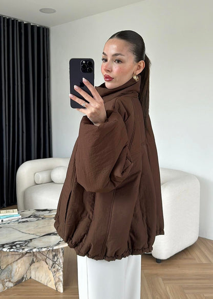 Dik Yakalı Arkası Uzun Mont KAHVE