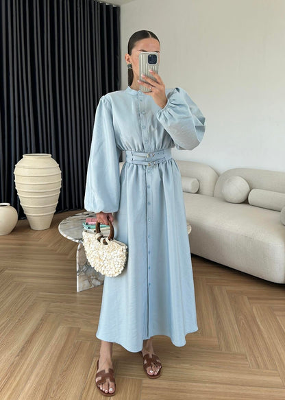 Çift Kemerli Elbise BEBE MAVİ