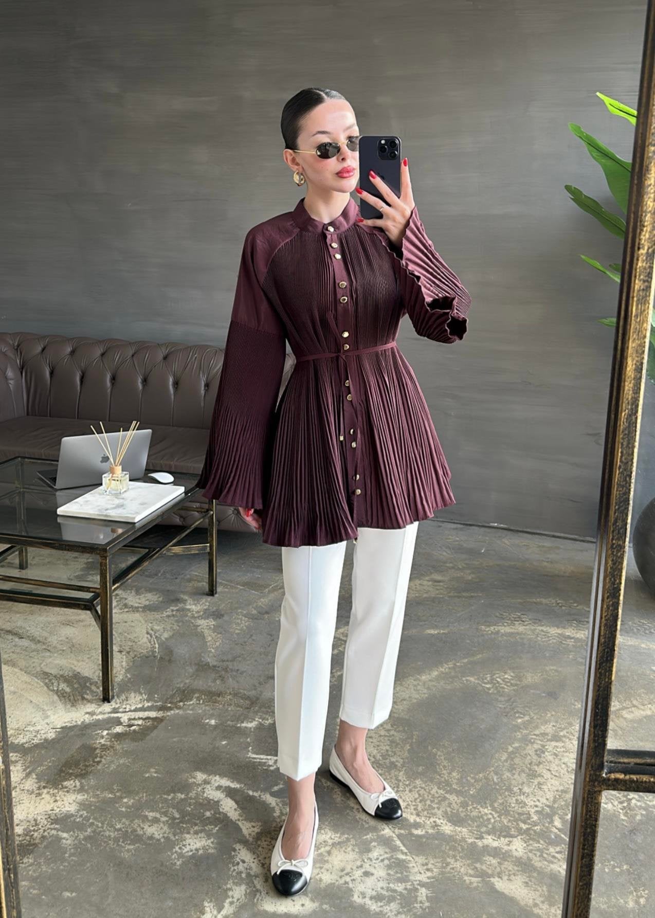 Dik Piliseli Bağlamalı Gömlek BORDO