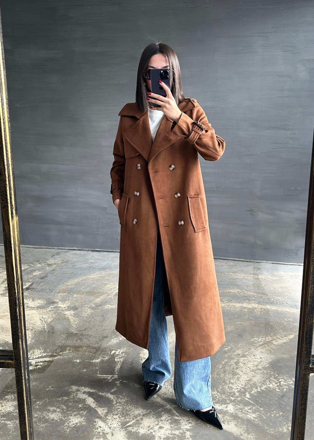 İSADORA Süet Premium Trençkot TABA