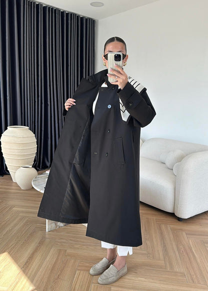Fularlı Uzun Trençkot SİYAH
