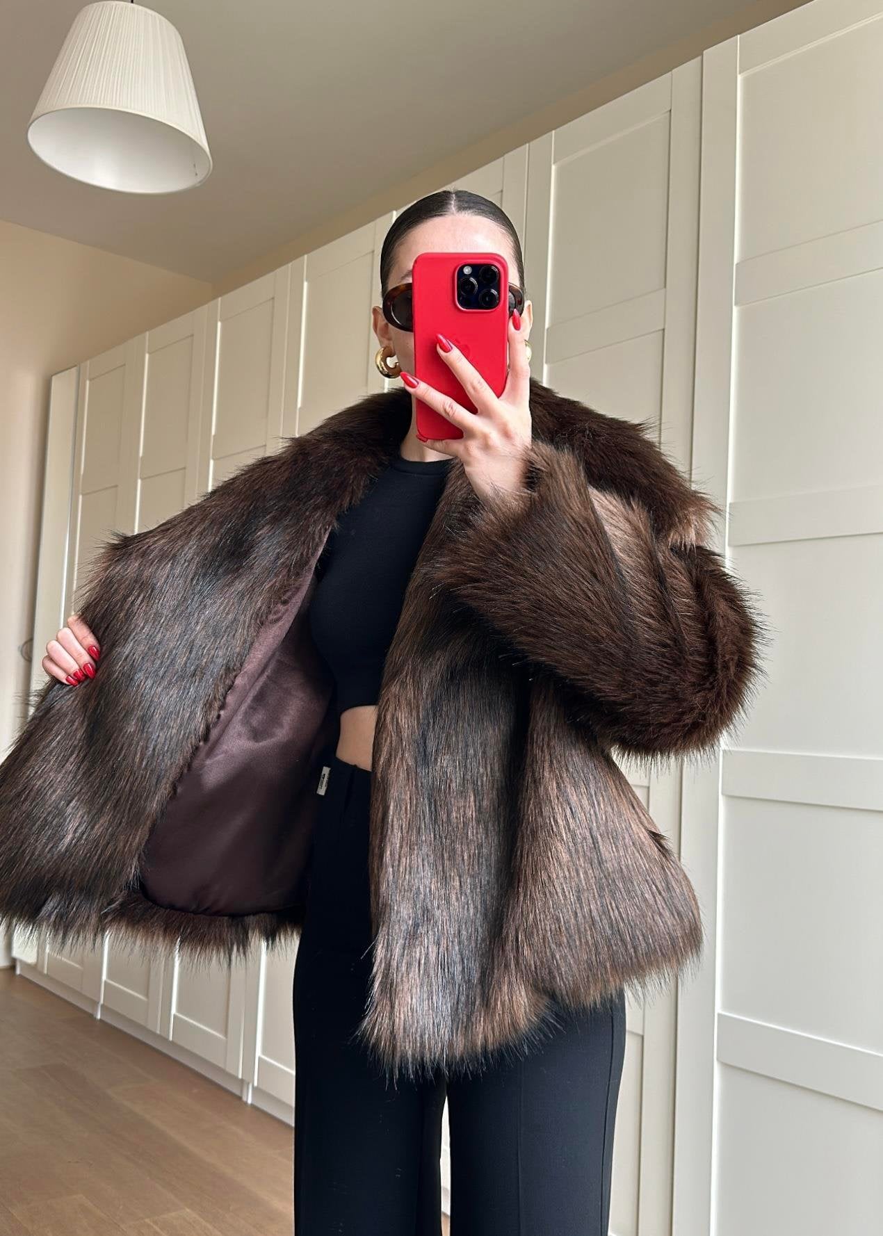 Volümlü Premium Kürk ACI KAHVE