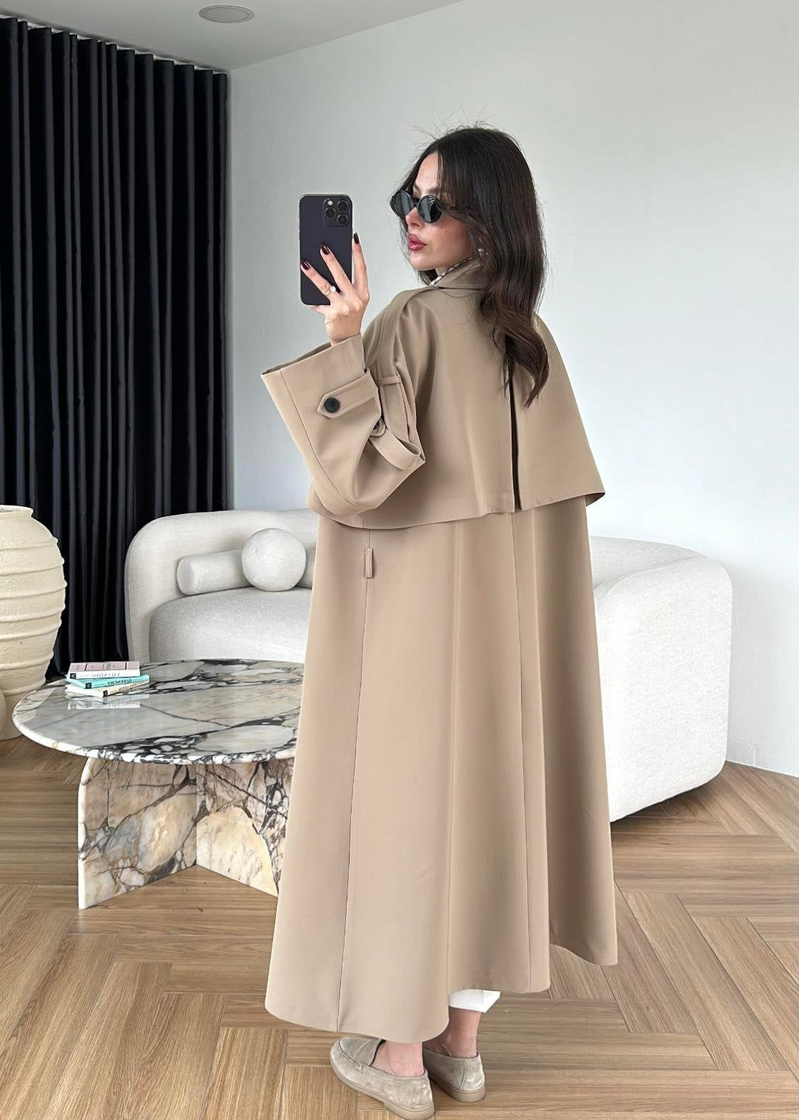 Omuzu Uzun Apoletli Trençkot CAMEL