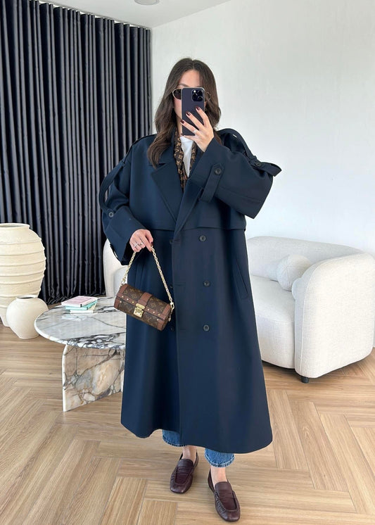 Omuzu Uzun Apoletli Trençkot LACİVERT
