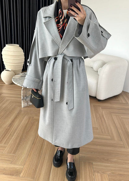 Omuzu Uzun Apoletli Trençkot AÇIK GRİ