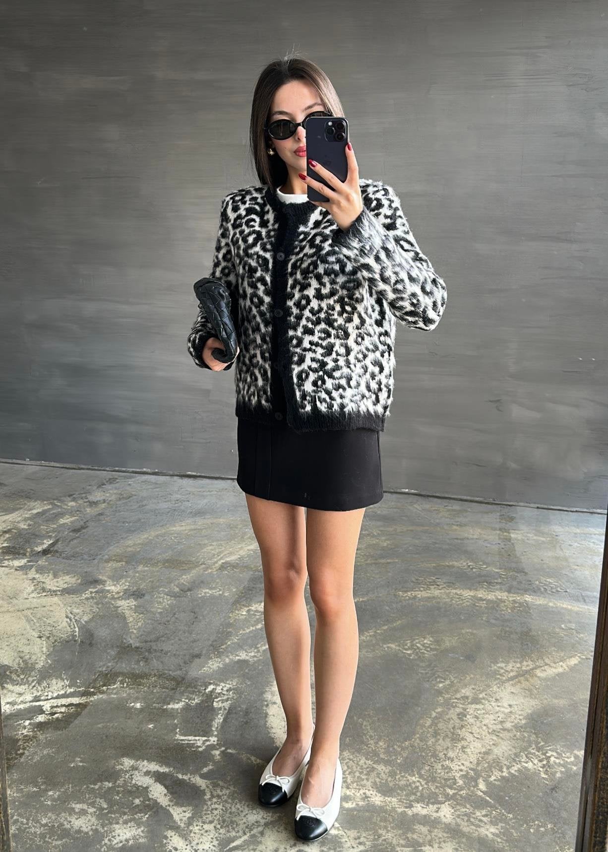 Yün Efekt Leopar Hırka SİYAH