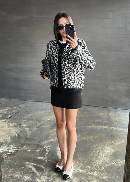 Yün Efekt Leopar Hırka SİYAH