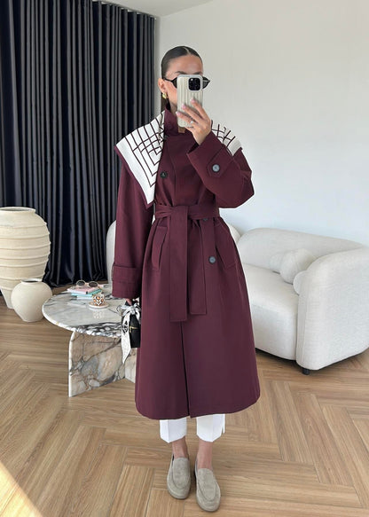 Fularlı Uzun Trençkot BORDO