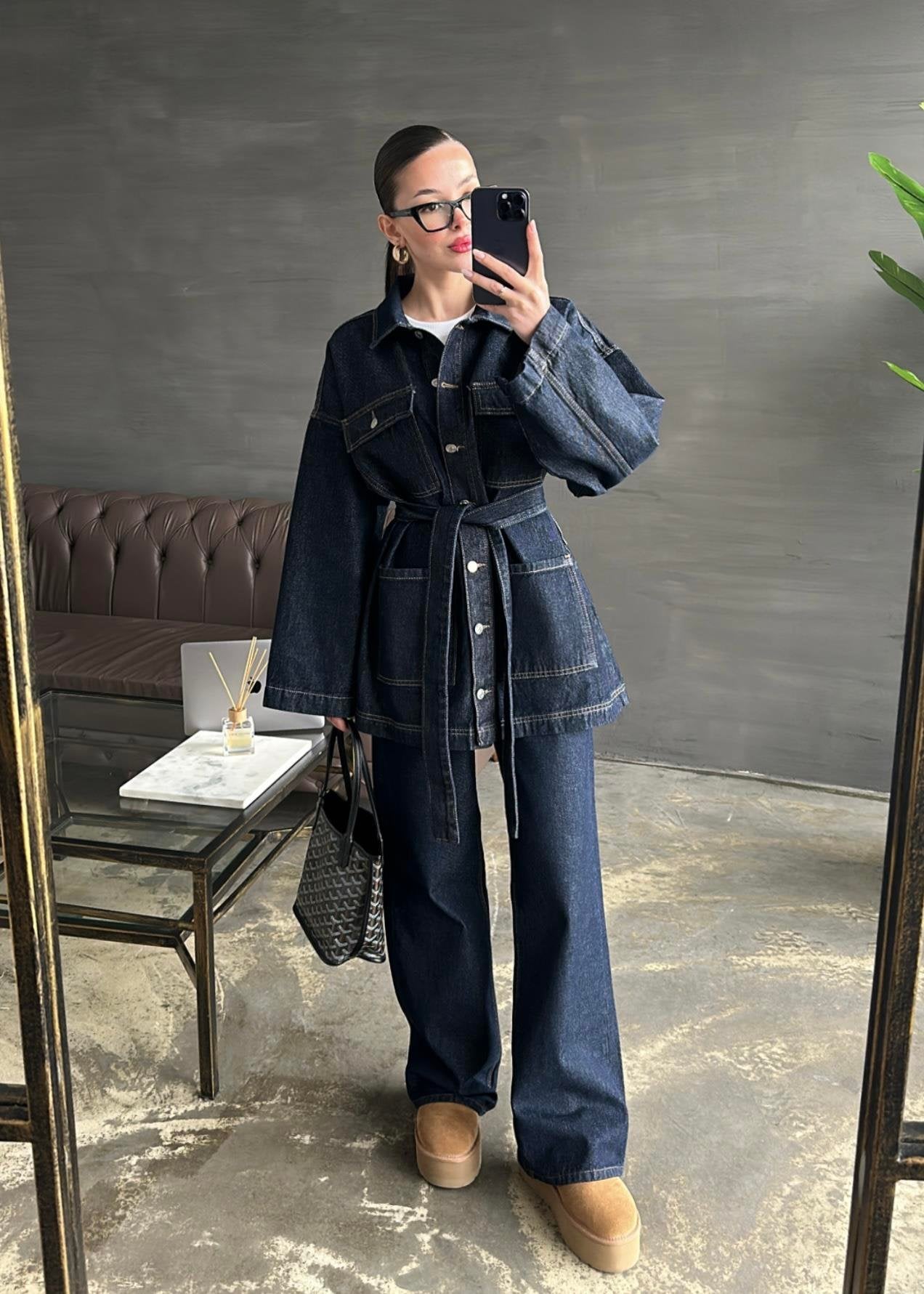 Uzun Ceketli Denim Takım KOYU LACİVERT