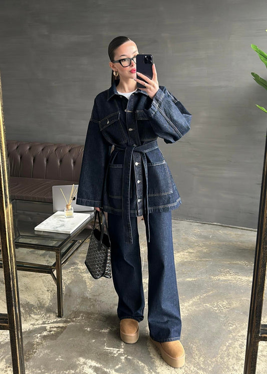 Uzun Ceketli Denim Takım KOYU LACİVERT