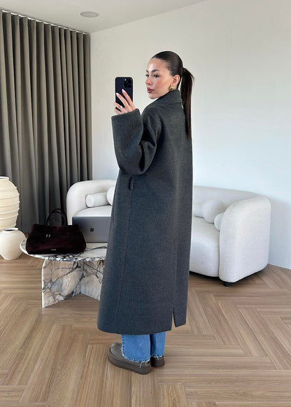 Gömlek Yakalı Kuşaklı Kaban ANTRASİT