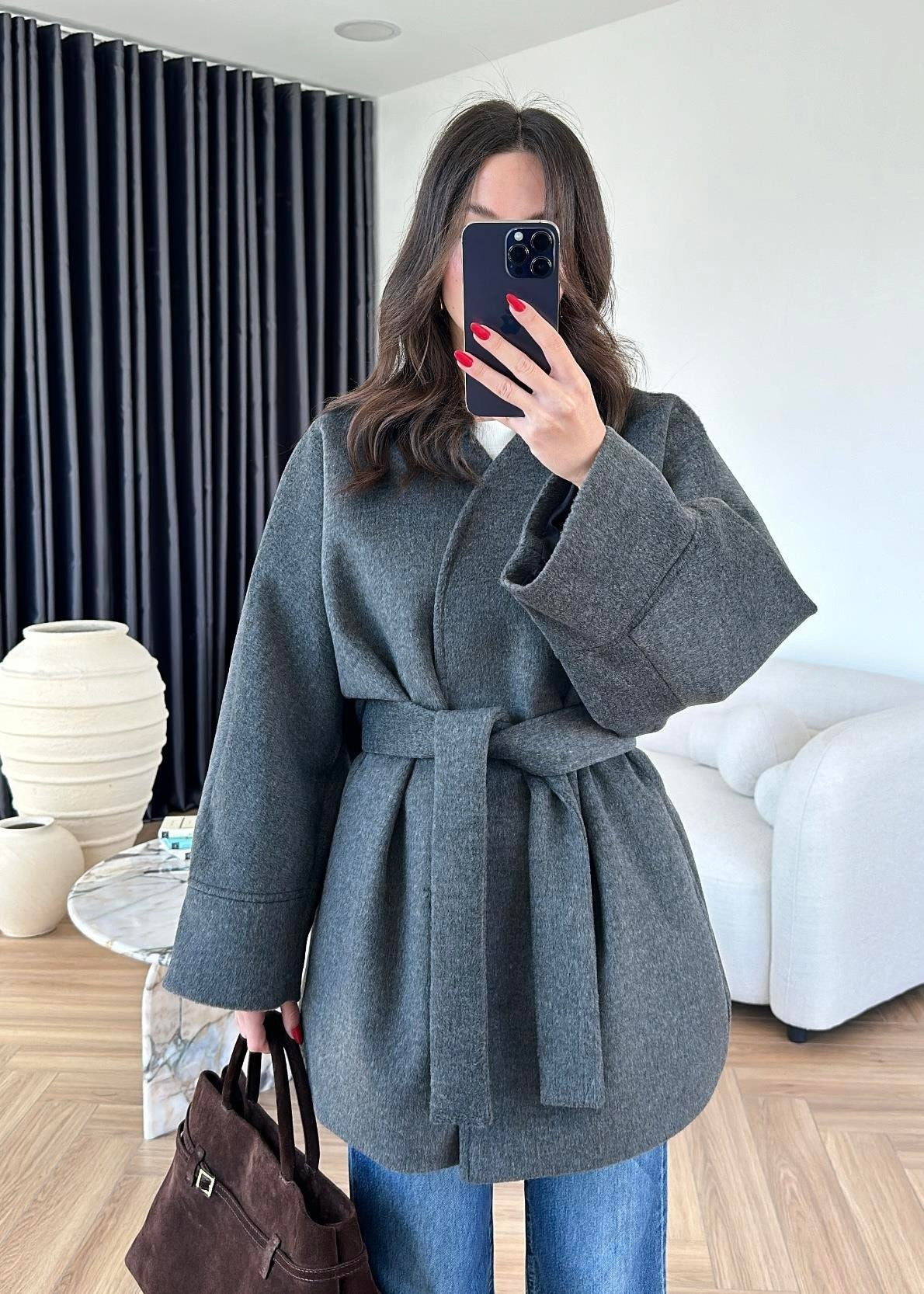 Kaşe Ara Boy Kaban ANTRASİT