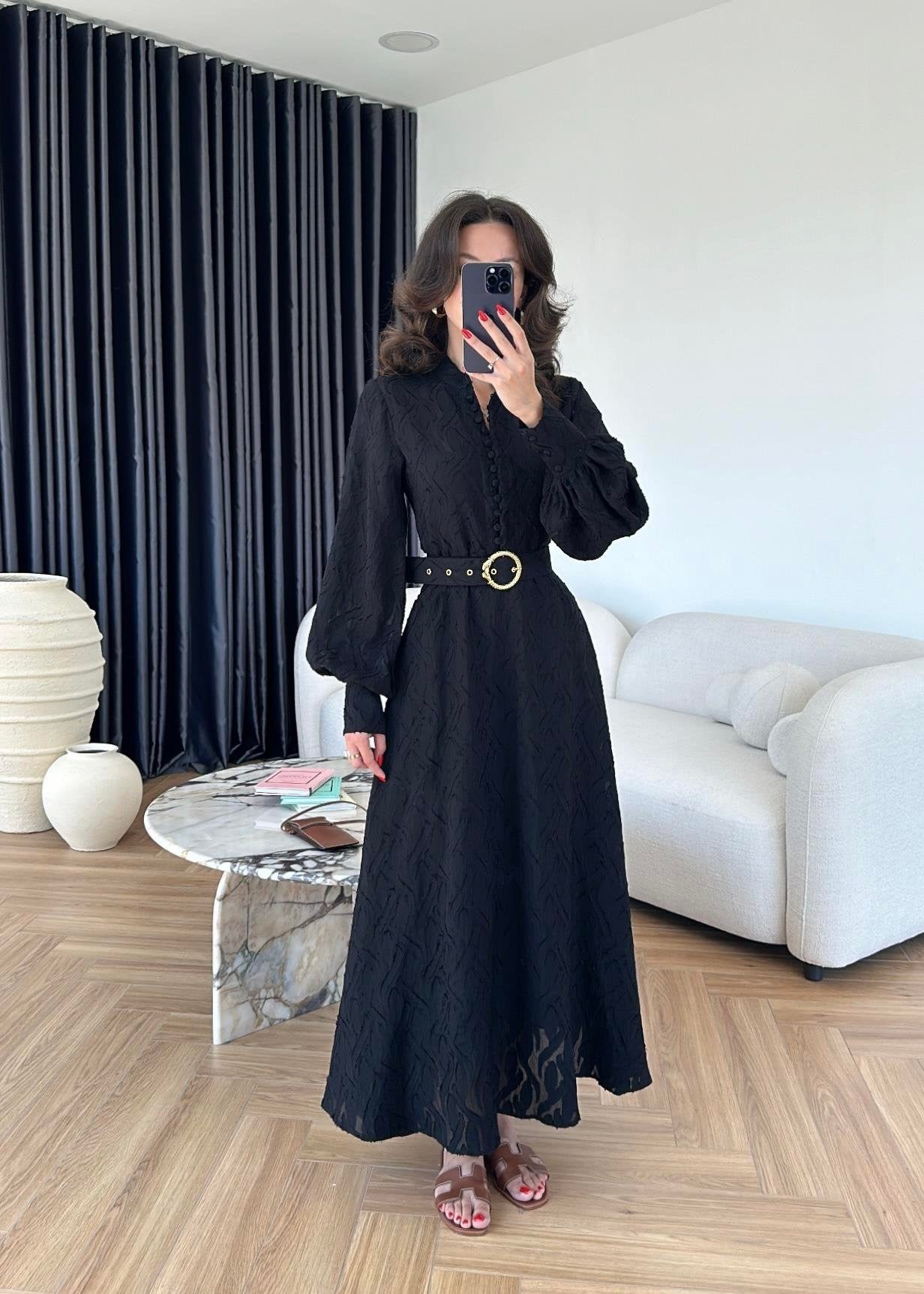 Kemerli Marka Muadil Elbise SİYAH