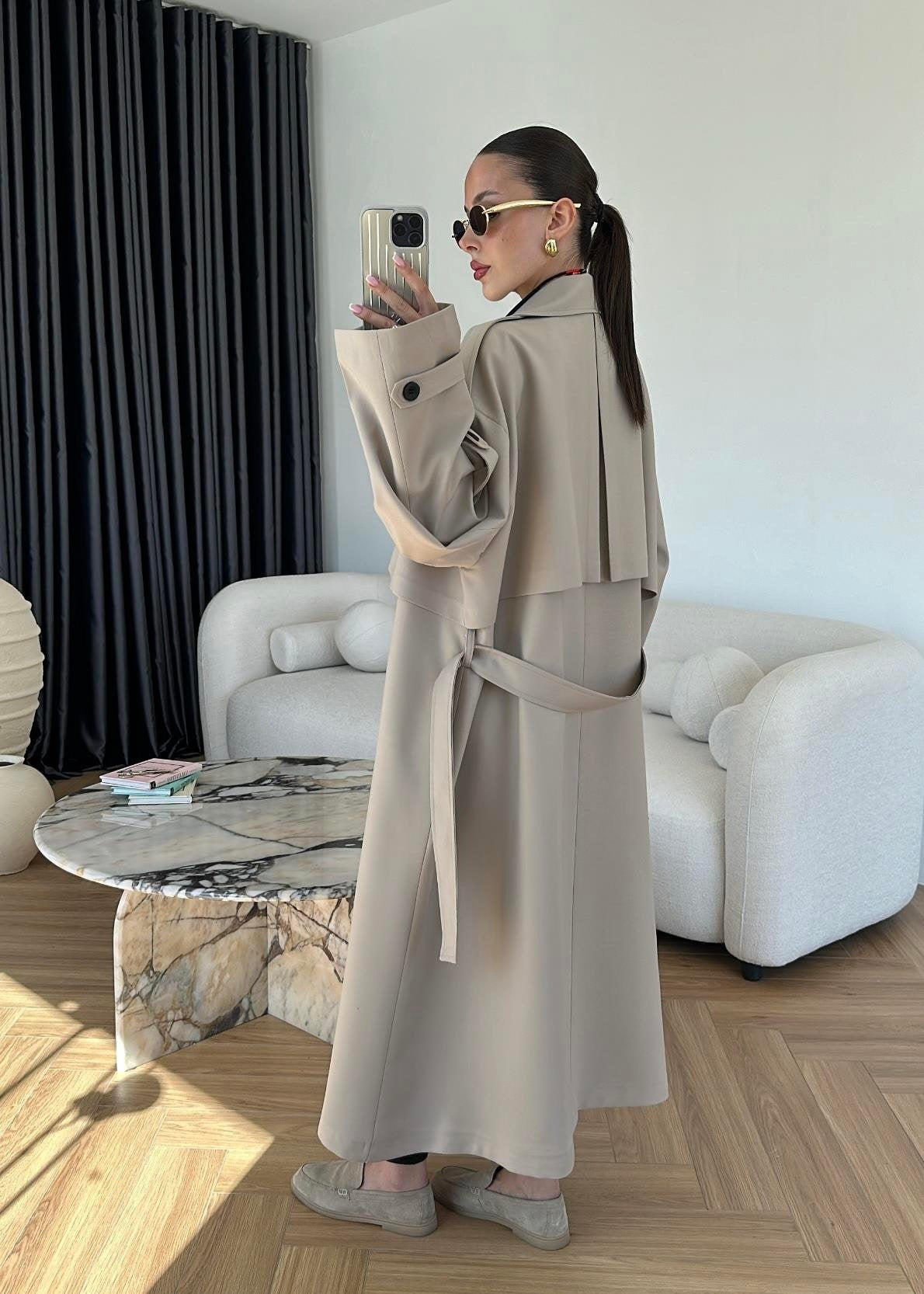 Omuzu Uzun Apoletli Trençkot TAŞ