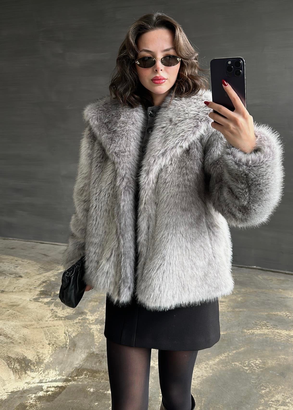 Şal Yaka Kürk GRİ