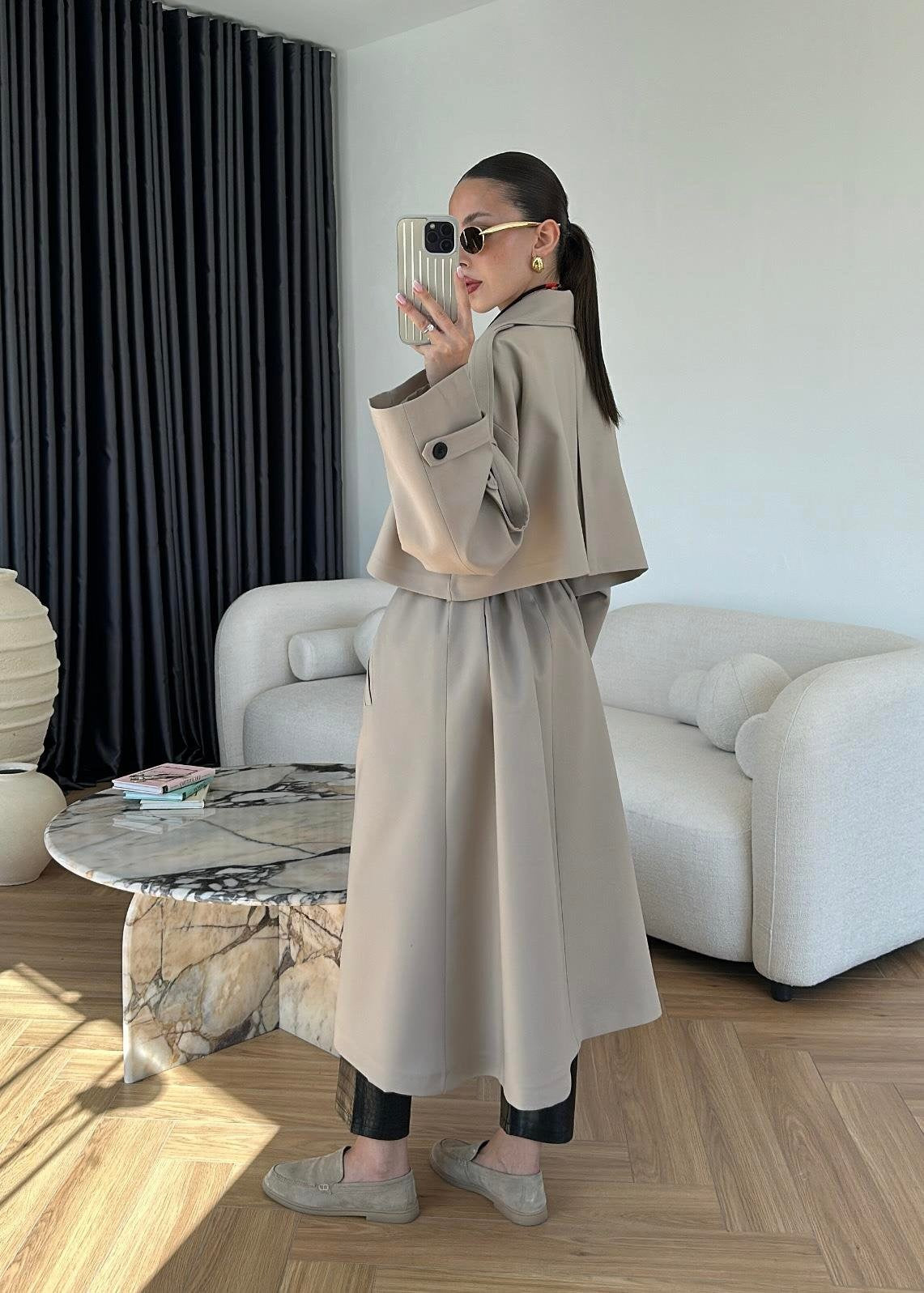 Omuzu Uzun Apoletli Trençkot TAŞ