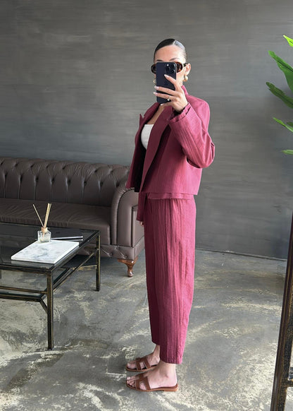 Bağlama Detaylı Crop Ceketli Takım BORDO