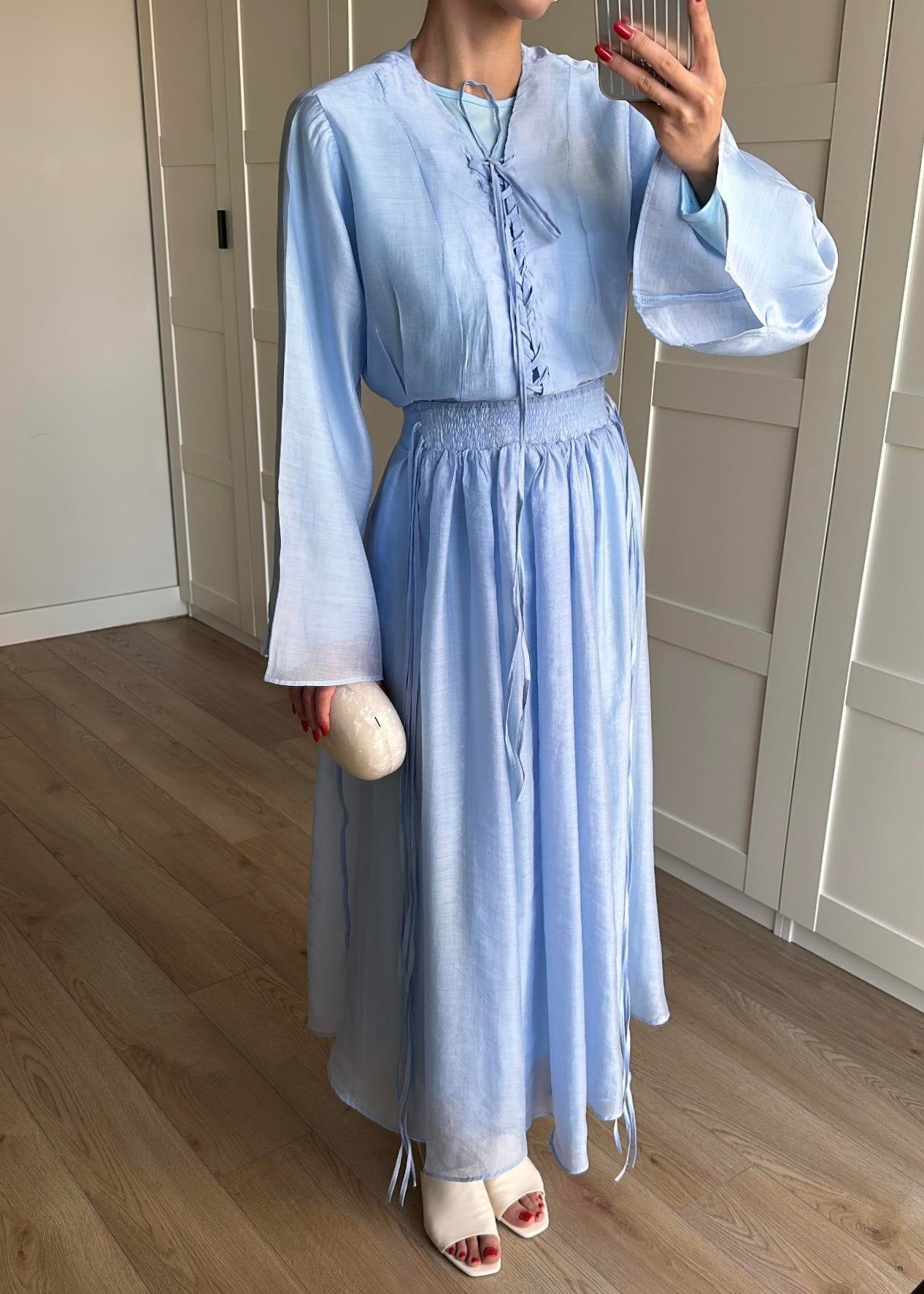 Yaka Detaylı Şifon Takım MAVİ