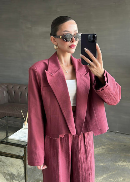 Bağlama Detaylı Crop Ceketli Takım BORDO