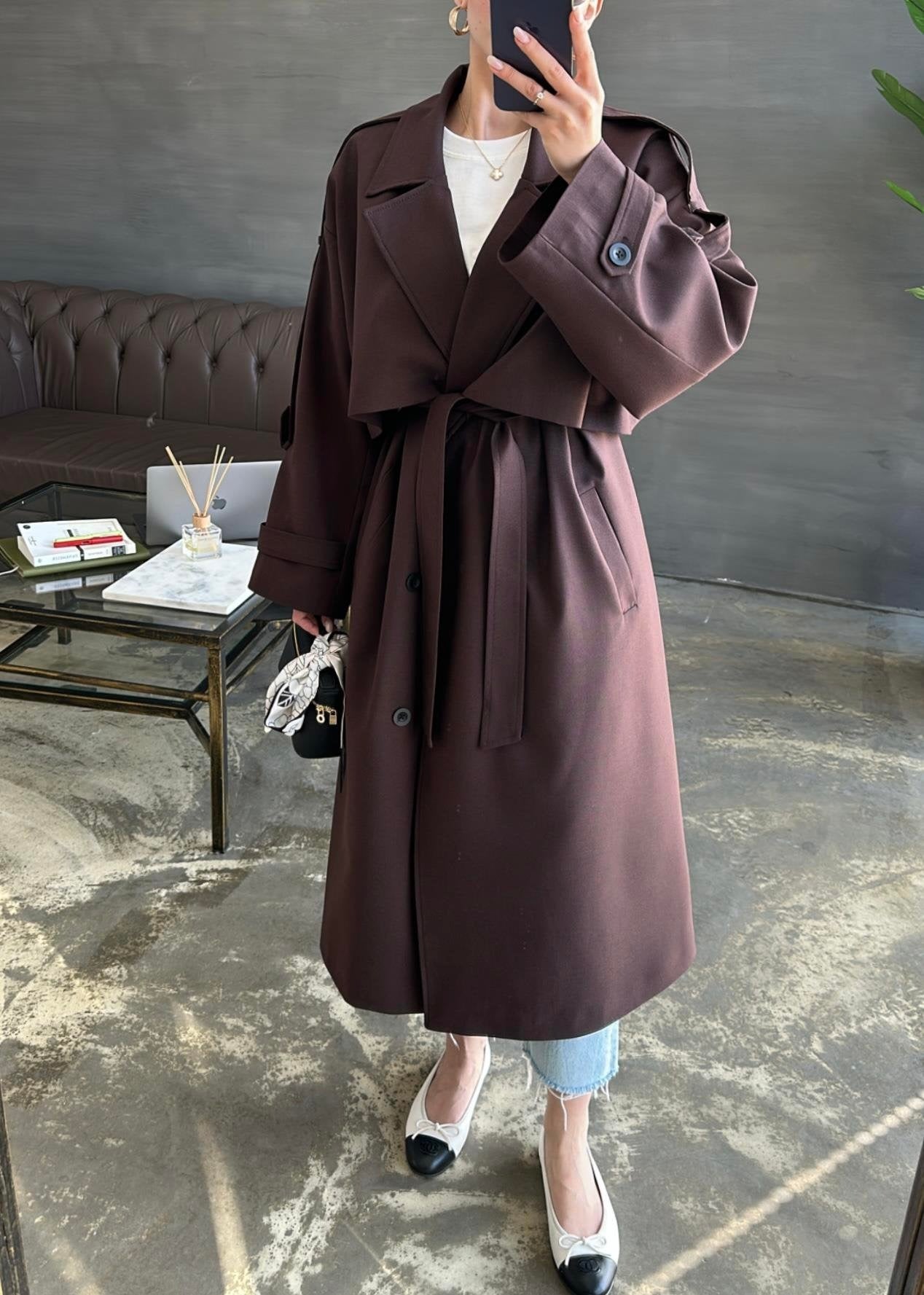 Gabardin Premium Trençkot ACI KAHVE