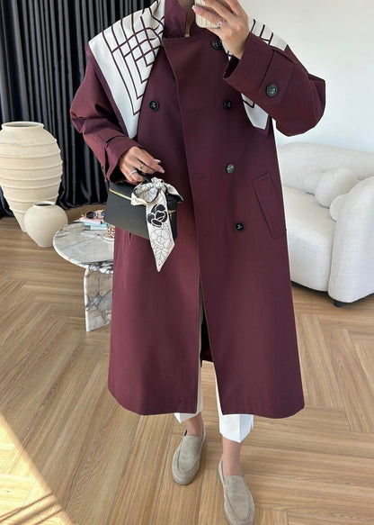 Fularlı Uzun Trençkot BORDO